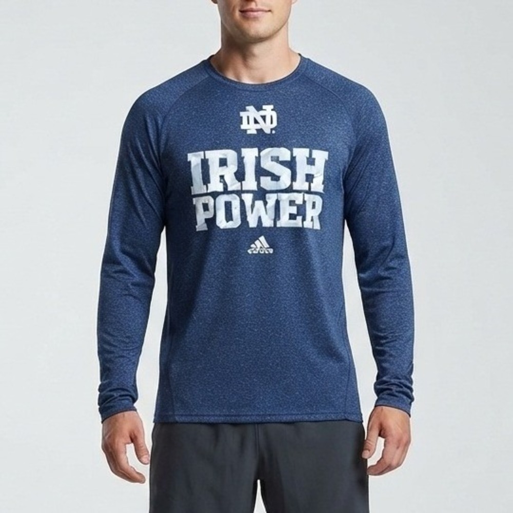 Adidas Notre Dame Fighting Irish Power Navy‎ Blue Long Sleeve Shirt Mens XL